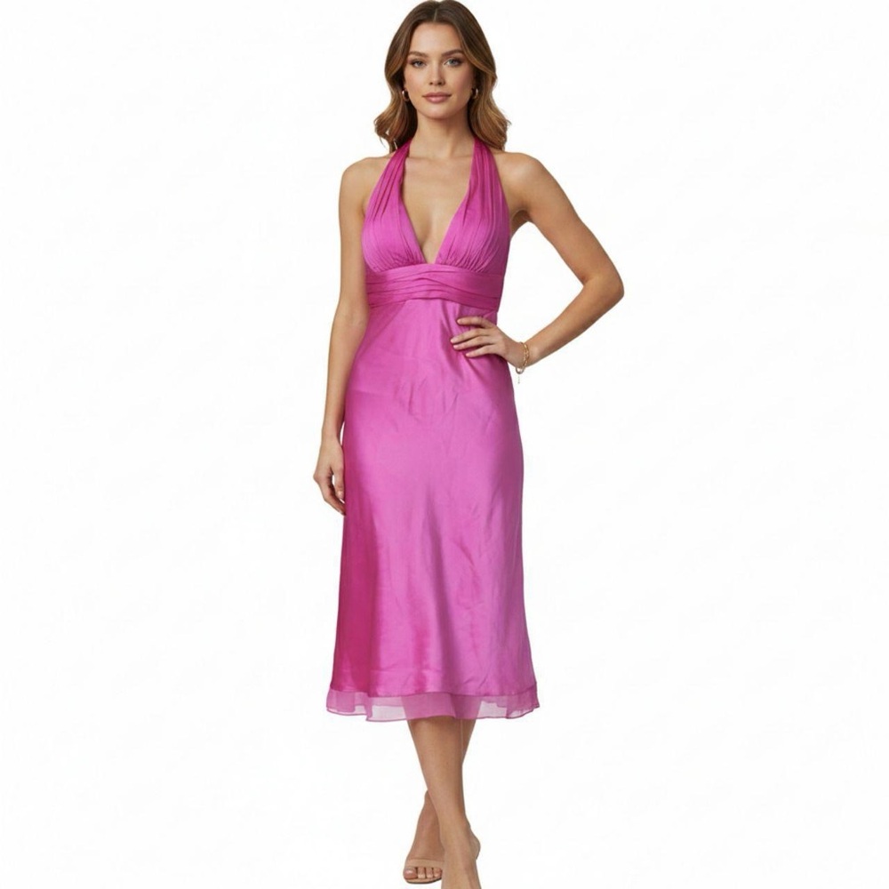 Vintage Cache Pink Silk Halter Dress - Picture 2 of 4